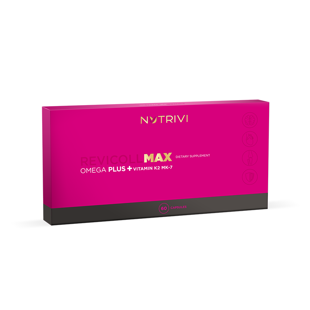 Омега-3 WellU Nutrivi Revicoll MAX Omega Plus K2MK7, с коллагеном и витаминами A, D, E, K, 60 капсул
